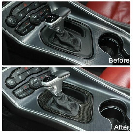 Center Console Gear Shift Panel Cover Trim for Dodge Challenger 15+ Carbon Fiber