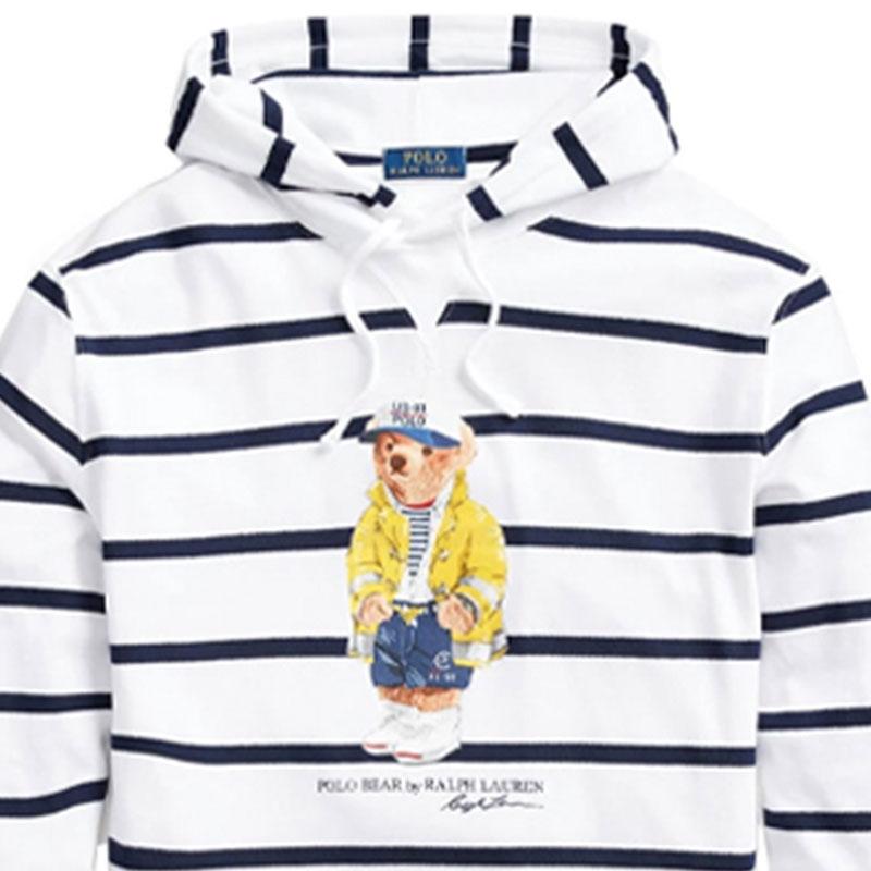 Polo Ralph Lauren Logo Stripe Printed Long Sleeve Hoodie Men hoodies White 710795725-001