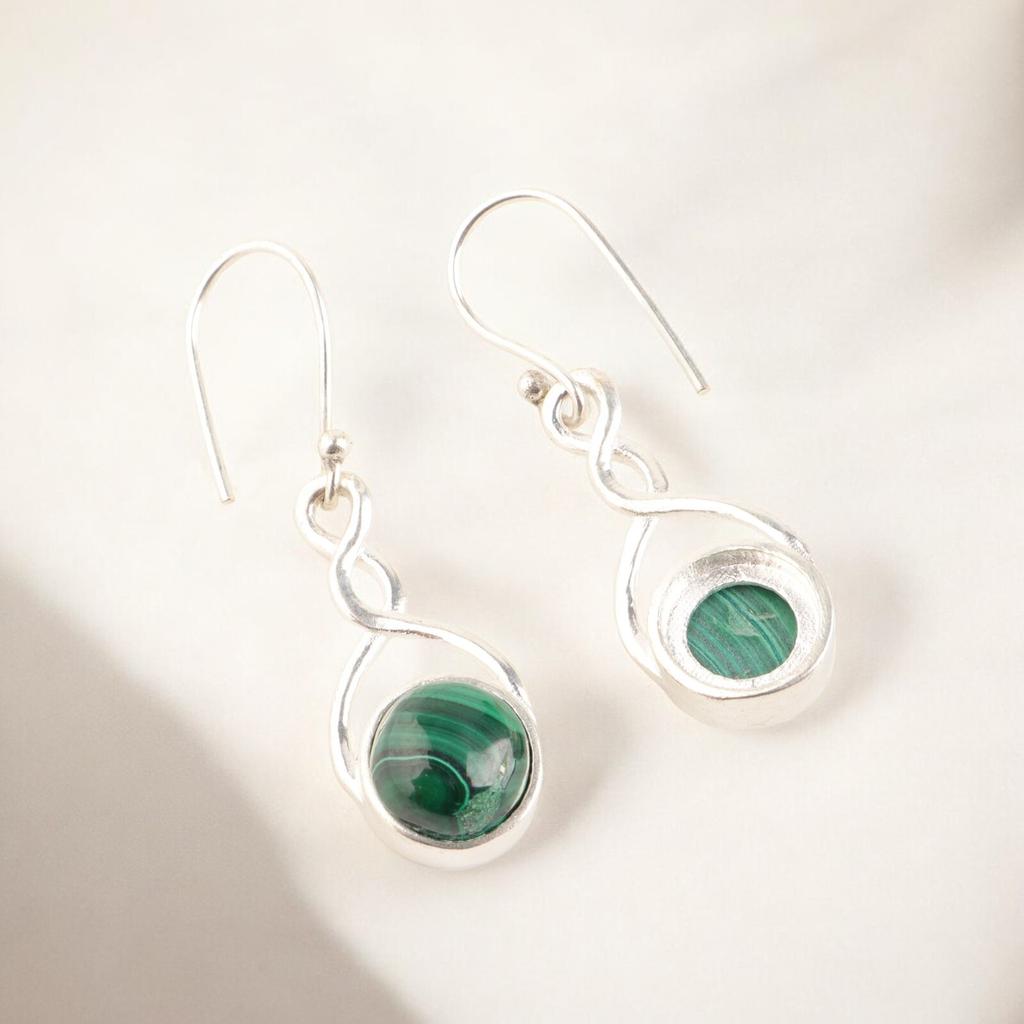 Natural Green Malachite Gemstone 925 Sterling Silver Handmade Dangle Earrings CE-15-27