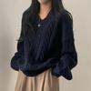 Autumn Winter Oversize V-Neck Women's Sweater Solid Casual Loose Long Sleeve Sweater Knitted Pullover Female