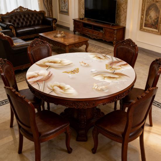 Wasserdichte Runde Tischdecke PVC Ölbeständige Tischabdeckung Blume Lotosblatt Fisch Tischdecke Tischschutz für Esszimmer Terrasse Picknick Party Innen Außen