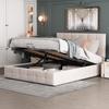 Letto imbottito 140*200, letto matrimoniale con contenitore sollevabile idraulicamente, testiera, rete a doghe metallica, tessuto in velluto, bianco crema