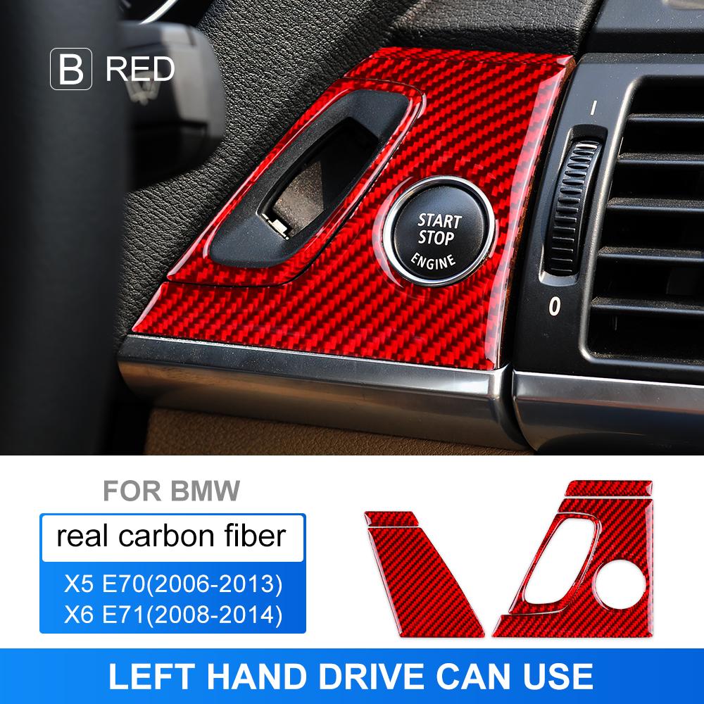 Наклейка AIRSPEED для BMW X5 E70 X6 E71 автомобиля из настоящего углеродного волокна, кнопка запуска двигателя, стоп, рамка, накладка, автоматическая отделка For LHD Red