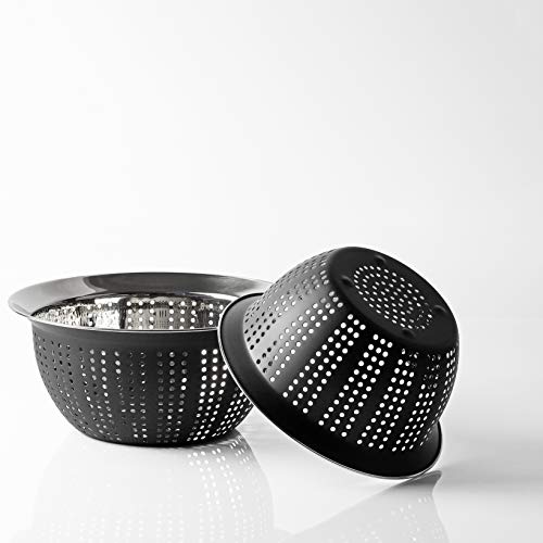 Pearl Metal Punching Bowl and Strainer, Limited Edition, Black, 15cm / 18cm / 21cm, Stainless Steel, 3-Piece Set, BLKP, Black, AZ-5036