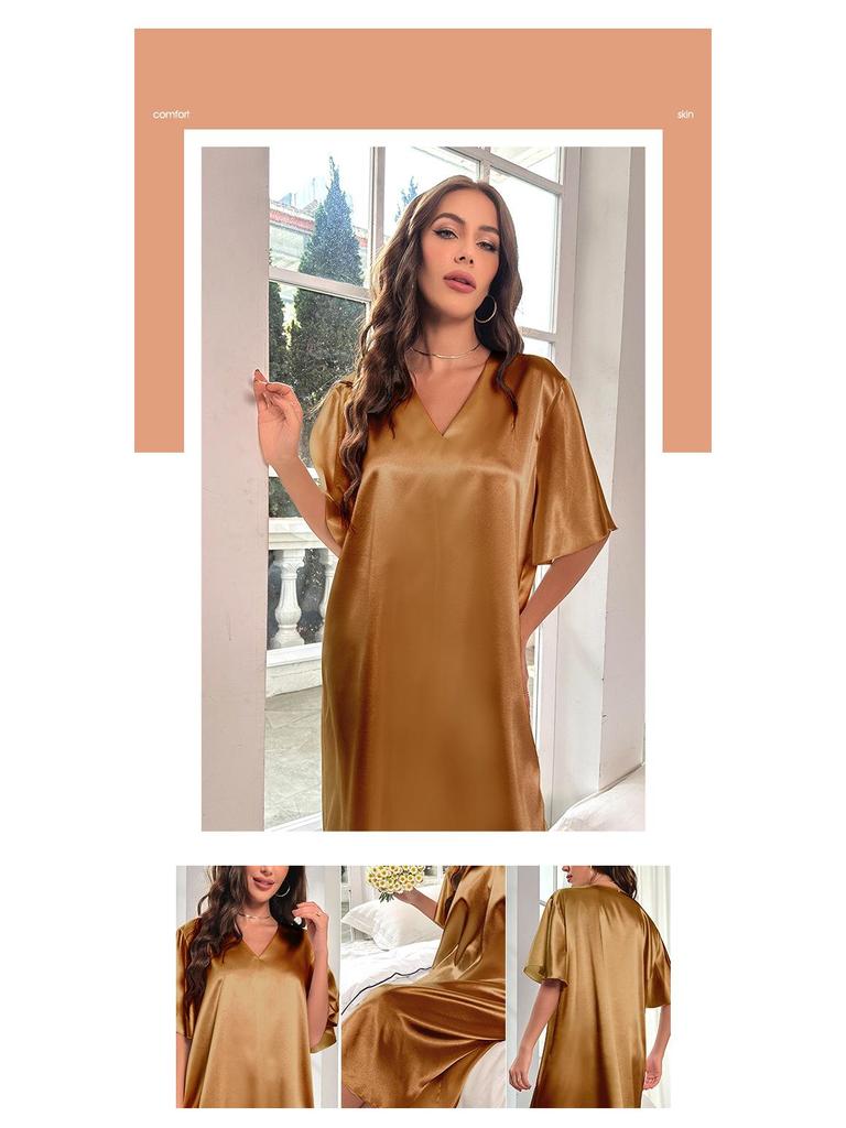 Dámská nadměrná dlouhá noční košile z ledového hedvábí - Letní chladivá, tenká domácí noční košile