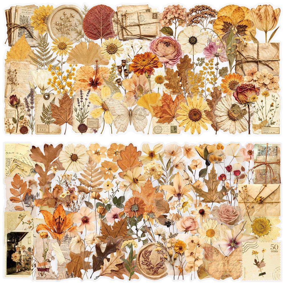 Floral Leaf Design Dried Flower Pattern Sticker Self Adhesive Scrapbook Journal Decor Luggage