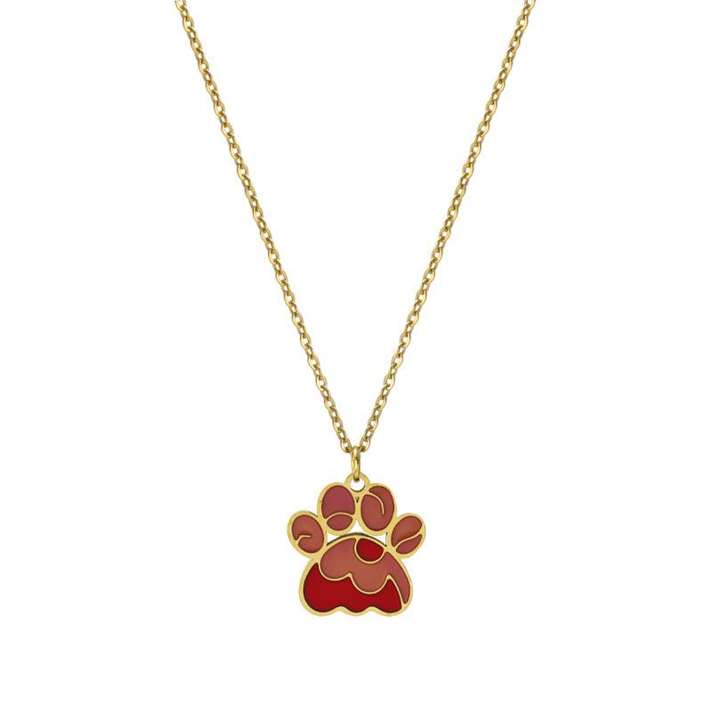Niche Design Cute Sweetheart Cat Claw Necklace Collarbone Chain, Oil Dripping Stainless Steel Animal Footprint Pendant