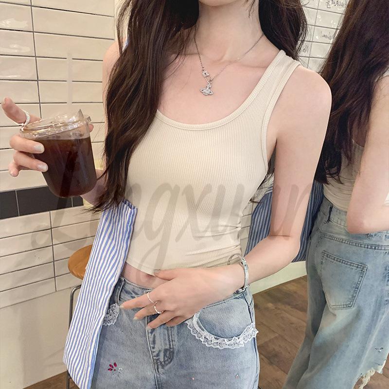 High-End Sleeveless Spicy Girl Sports Vest for Women - Summer 2026 Collection S грязно-белый