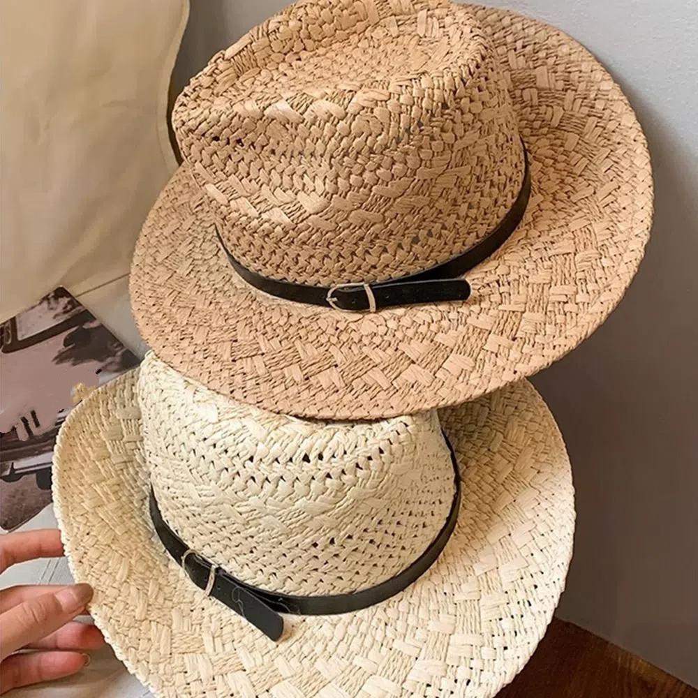 Jazz Western Cowboy Hat Wide Brim Visor Cap American Hollow Straw Hat  Summer