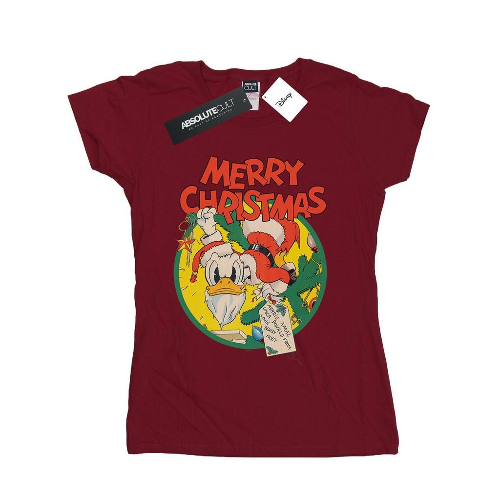 Disney Womens/Ladies Donald Duck Merry Christmas Cotton T-Shirt