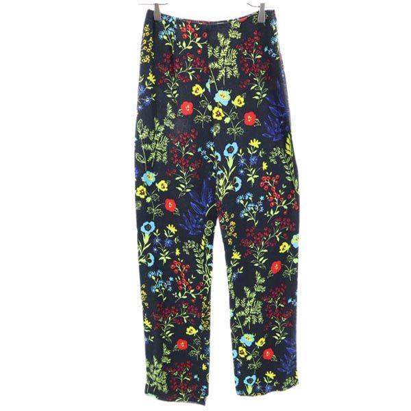 VERSACE made in Italy Floral Thin Long pants 24/38 Black series Side zip Women Used