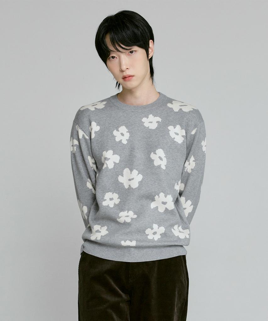 210EDIT Unisex Flower Jacquard Round Knit [Melan Grey]_Zg1Sw021