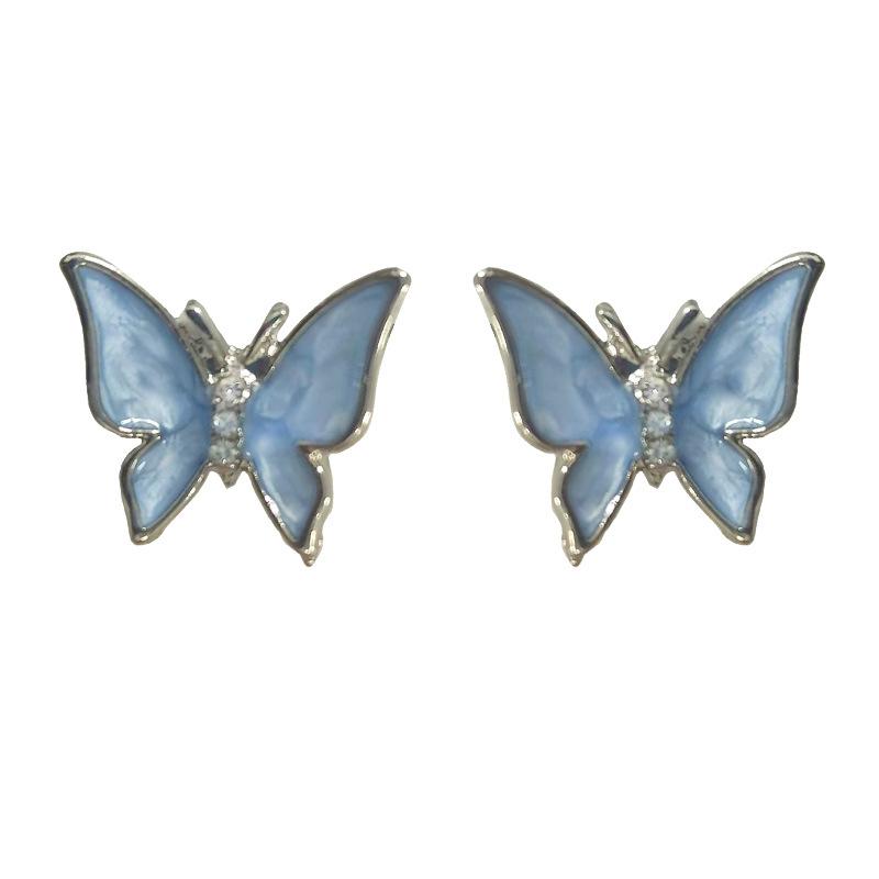 Small and Exquisite Blue Butterfly Stud Earrings for Women's New Popular Temperament Versatile Earrings Niche Design Earrings