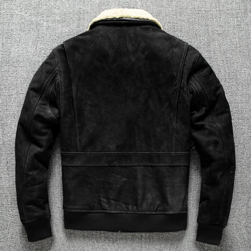 Cowhide Genuine Leather Jacket Male Pilot with Cotton Lapel Retro Flight Suit Large Size Jacket