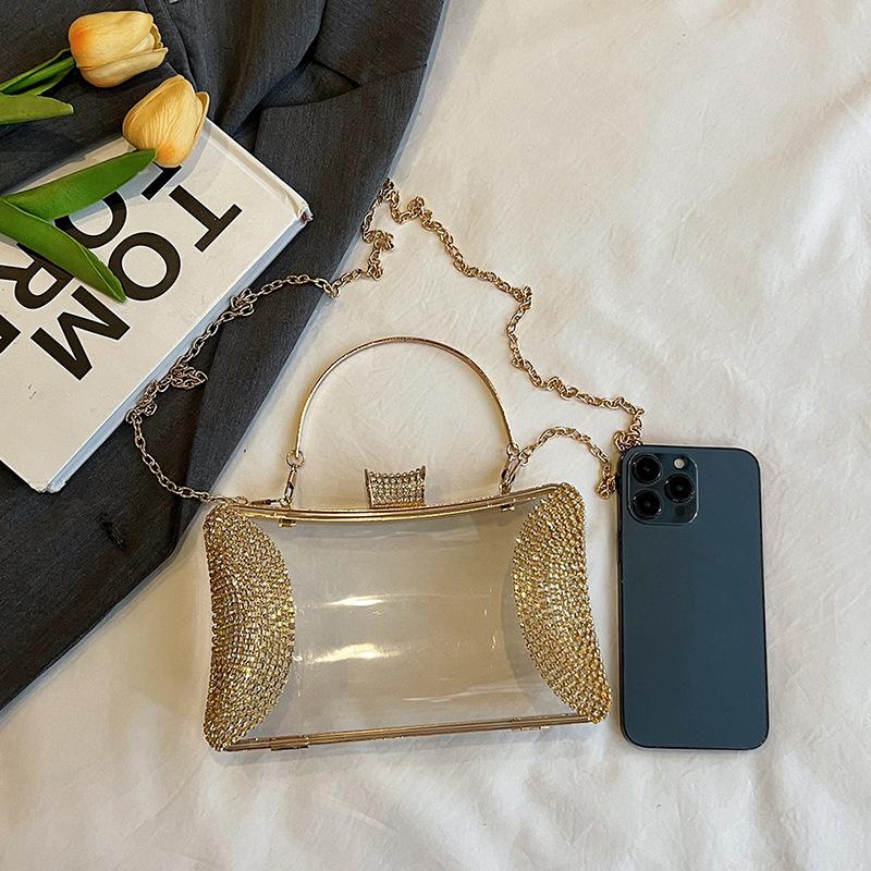 Transparent acrylic bag 2025 new European and American fashion bright diamond foreign style versatile women's chain dinner bag
