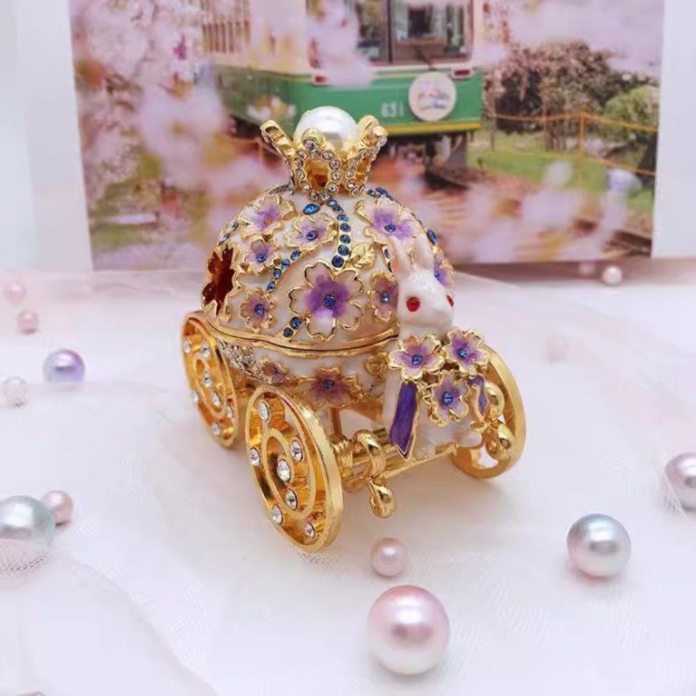 Bunny Pumpkin Carriage Crown Ring Holder Mini Size Metal Enamel Jewelry Box  Wedding Proposal Gift