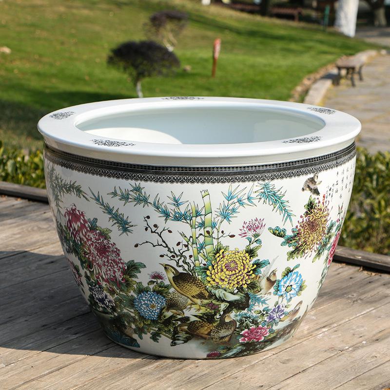 Large Ceramic Fish and Water Plant Tank, Ideal for Lotus, Water Lily, or Turtle In Courtyard or Hotel.
