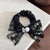 Hair Rope High Elasticity Lace Ribbon Bow Imitation Pearls Rhinestones Decor Hair Tie