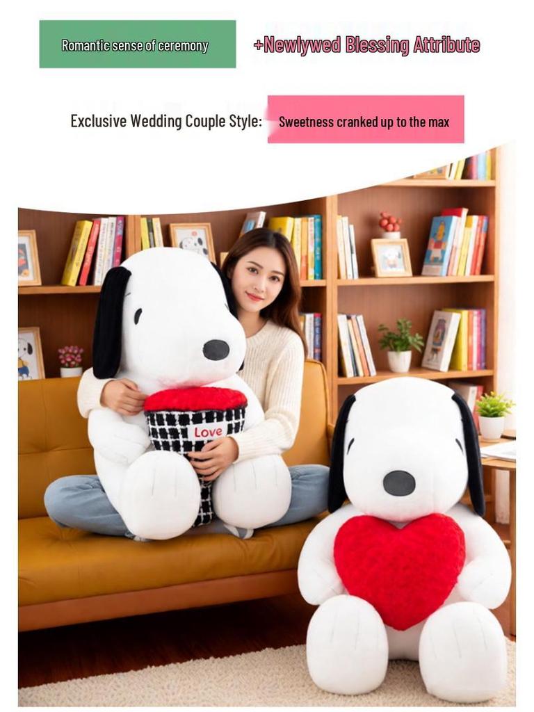 Cuscino Peluche Snoopy Fiore Cuore - Grande Regalo di Compleanno per Bambine