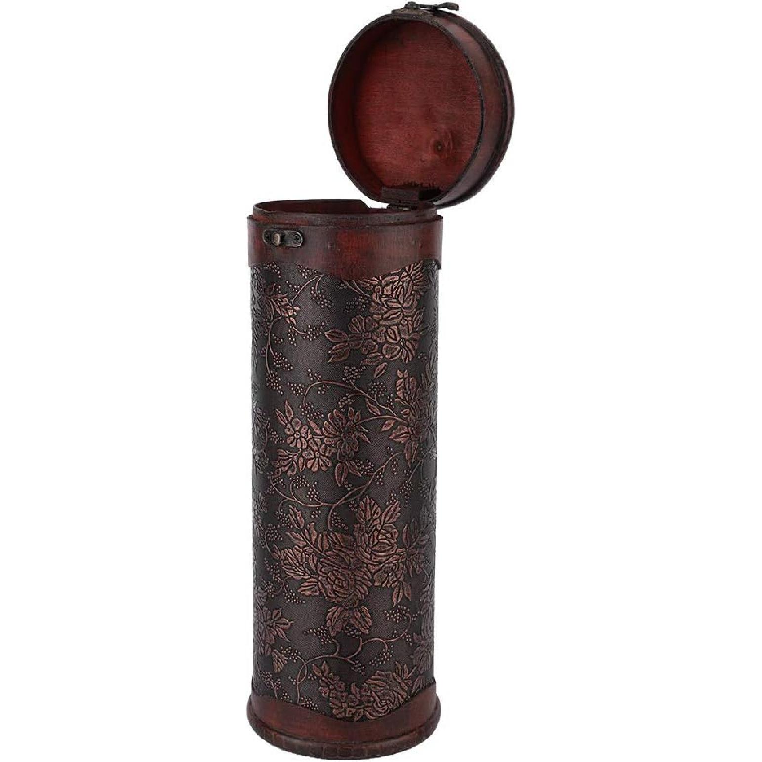 Деревянный ящик для хранения вина с ручкой, портативный, винтажный, круглый, для одной бутылки красного вина, ретро, сундук сокровищ, держатель для подарка