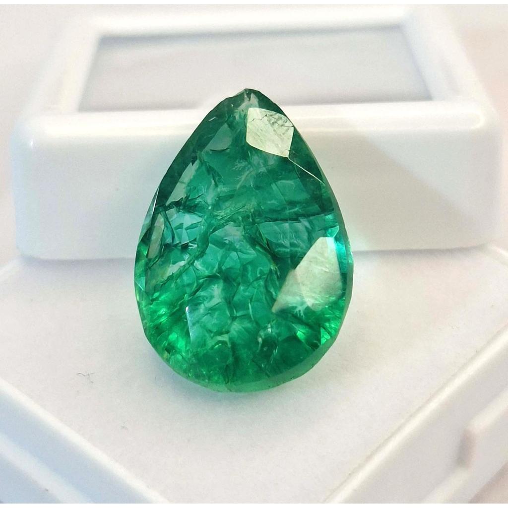 Beautiful Natural Colombian Green Emerald 10-12 Ct Pear Cut Certified Gemstone