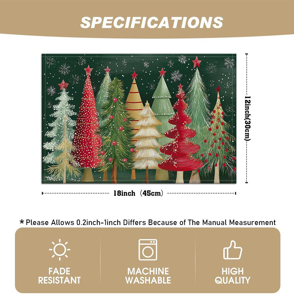 4pcs/6pcs Piece Elegant Christmas Tree Placemats Suitable for Christmas Table Setting - Snowflake & Star Decorations, Rectangular Holiday Dining Table