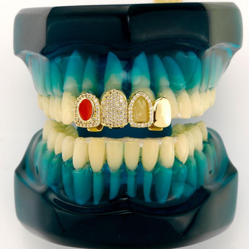 Fashion Personalized Punk Silver/Gold Plated CZ Iced Out Gold Dental Grillz Unisex Everyday Wear for Party