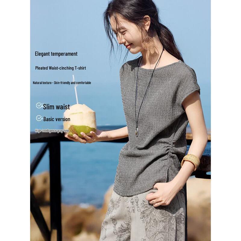 XWI Women s Elegant Pleated Dolman Sleeve T-shirt L