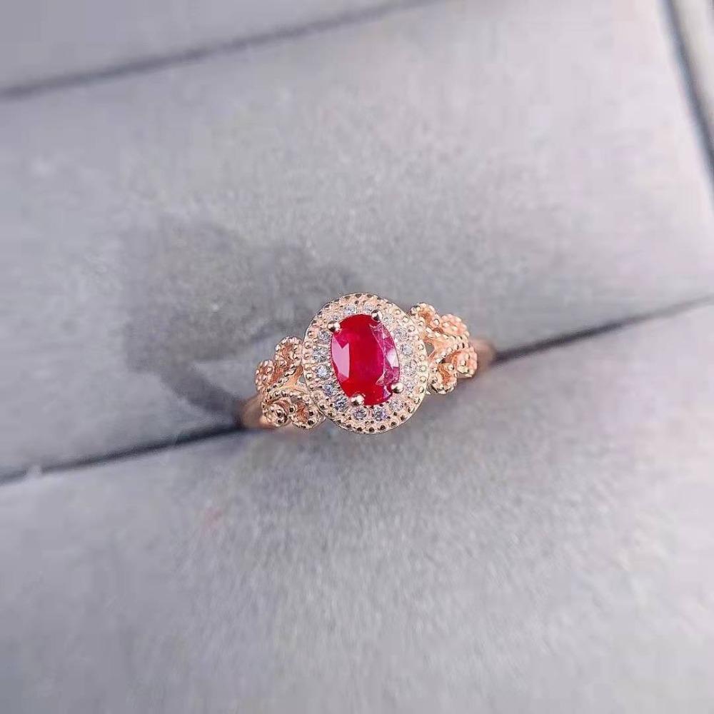 Open Ring 18k Rose Gold Plated Garnet Ring Simple Simulated Pigeon Blood Ruby Adjustable Jewelry