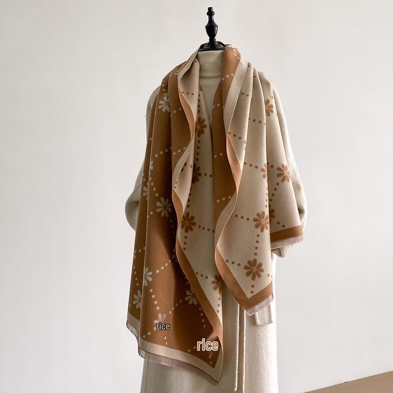 Women's Autumn/Winter Polka Dot Floral Double-Sided Faux Cashmere Scarf