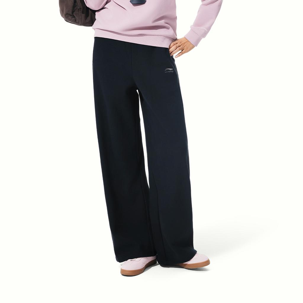Li Ning Sports Lifestyle Series Embroidered Letter Logo Straight Leg Knit Sports Pants Women Bottoms AKLVA04-4