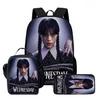 Wednesday Backpack Lunch Bag Pen Case Set With Geometric Pattern For Daily Use