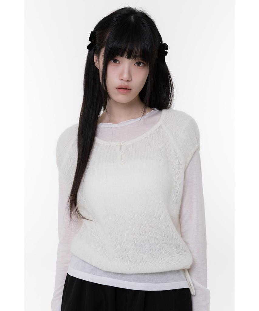 Naien Flower Button Short Sleeve Knit