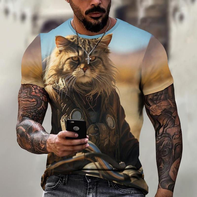 Summer Men's T Shirt Cat Print Casual Short Sleeve 3d T Shirts Fashion Streetwear Crew Neck Pullover Oversized Male Clothing