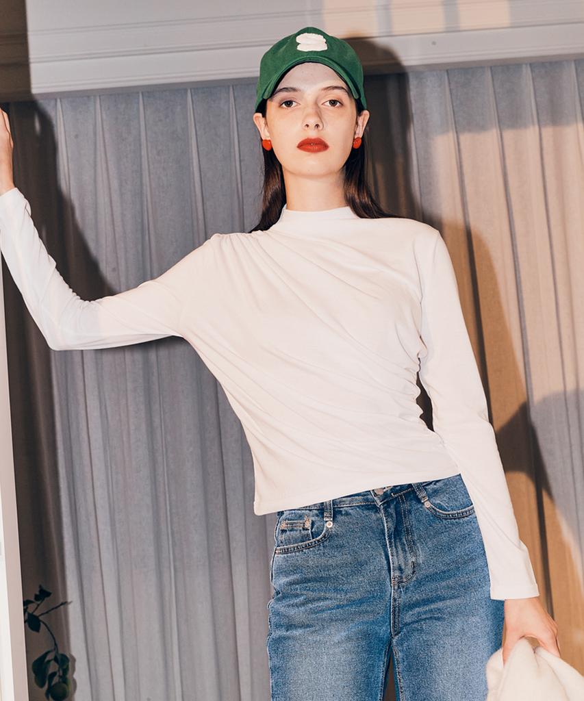 SILN Shirring Long Sleeve T-Shirts (White)