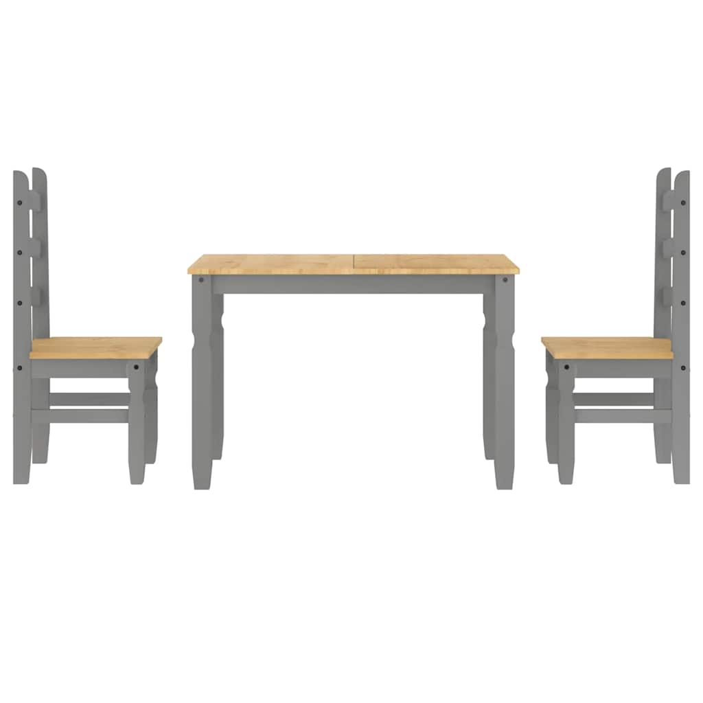 3 Piece Dining Set PANAMA Grey Solid Pine Wood