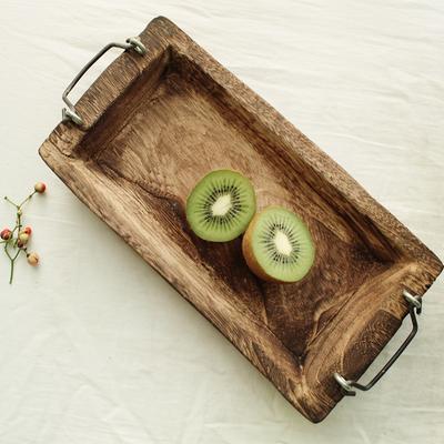 Log Tray Rectangular Wooden Tea Solid Wood Hotel Dinner Coffee Serving Dessert Bread Snack Fruit  Storage Decorative