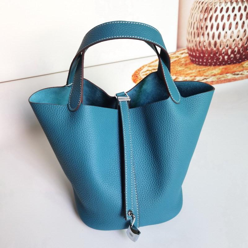 Mini Borsa a Secchiello in Vera Pelle Togo da Donna Borsa a Mano Morbida Strutturata In Vari Colori