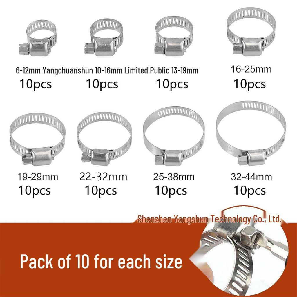 10-Pack 201 Stainless Steel Adjustable Hose Clamps 6-44mm
