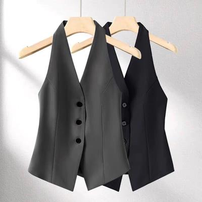 Summer Women Sleeveless Vest Slim Coat Style Waistcoat Backless Casual Top