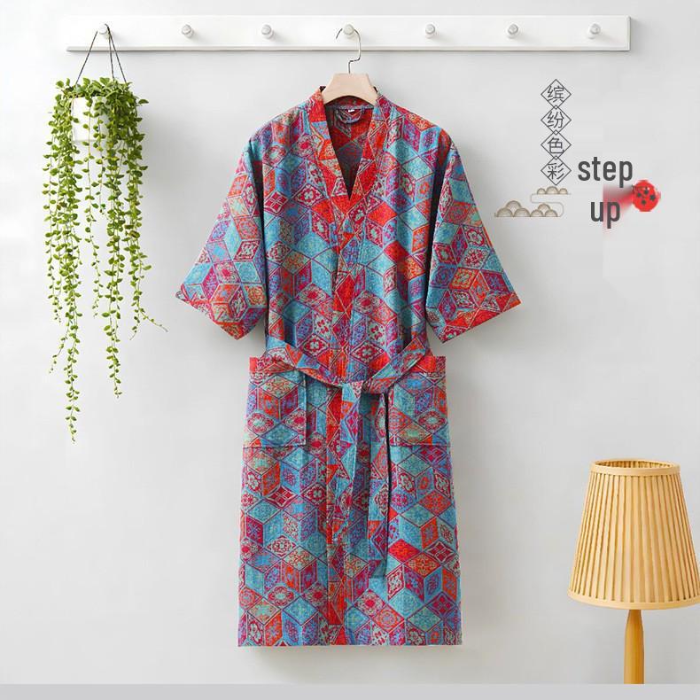 Pure Cotton Double Gauze Chinese Style Couple Bathrobe - Spring/Summer, Thin, Absorbent, Quick-Drying Pajamas/Homewear
