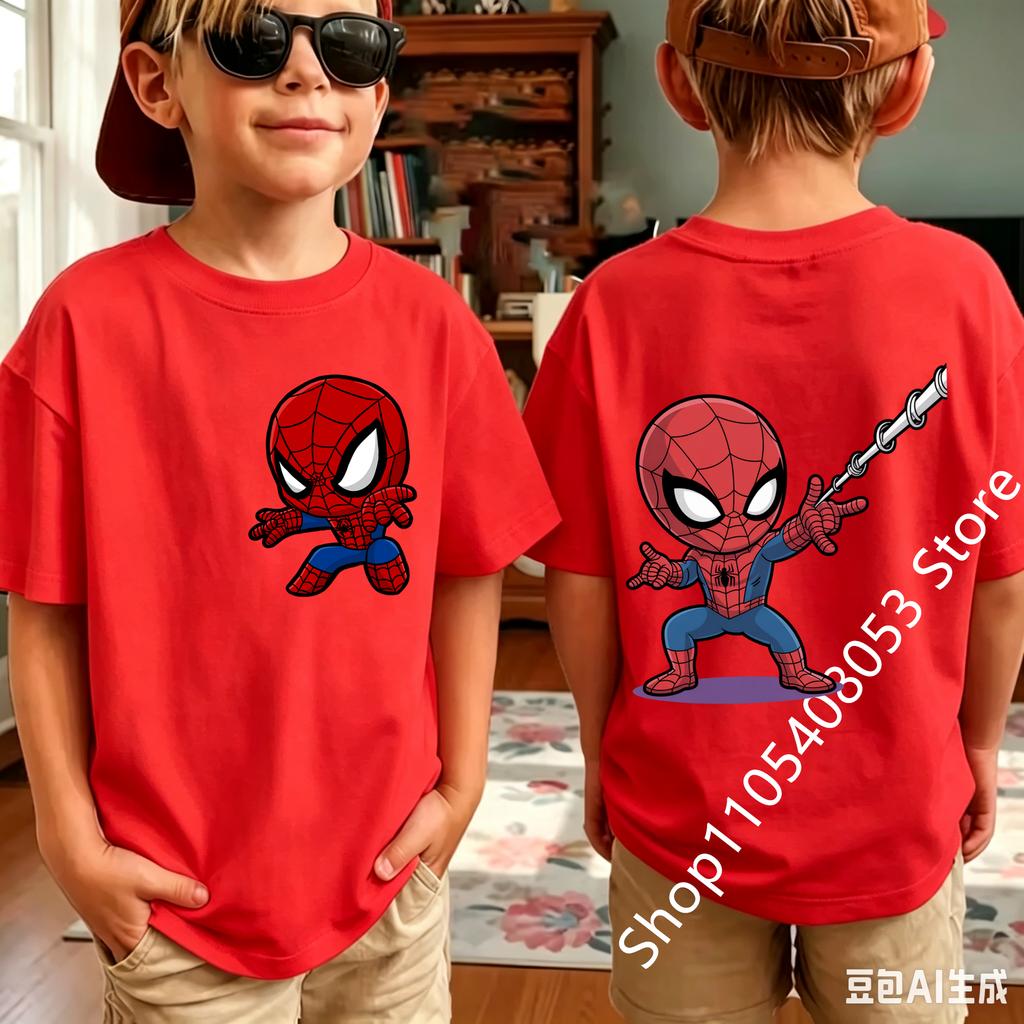 Spiders-Mans 2026 New Style Children's Pure Short-Sleeved Boys' Sport Shirt Girls' Casual Top Summer T-Shirt Cartoon Print