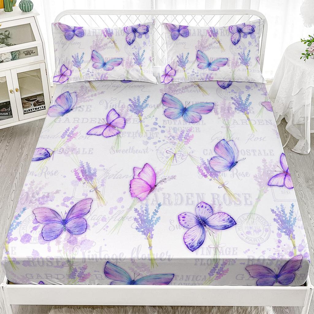 Beautiful Butterfly Pattern Mattress Three-Piece Digital Printing Mattress Bedding Set Adult Children