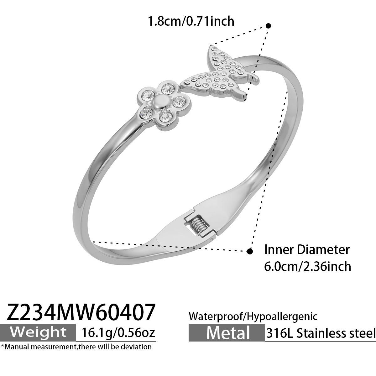 18K Gold Plated Butterfly Flower Zirconia Bracelet, Stainless Steel Jewelry