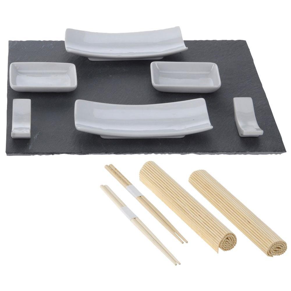 2x Sushi Serving Set Stone Tray Bowl Chopsticks Mat Gift