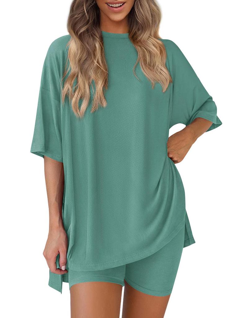 2025 Summer Women's Fashion Loose Solid Color Casual Pajama Set