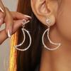 Geometric Hollow Out Rhinestone Crescent Earrings - Women's Copper Stud Jewelry