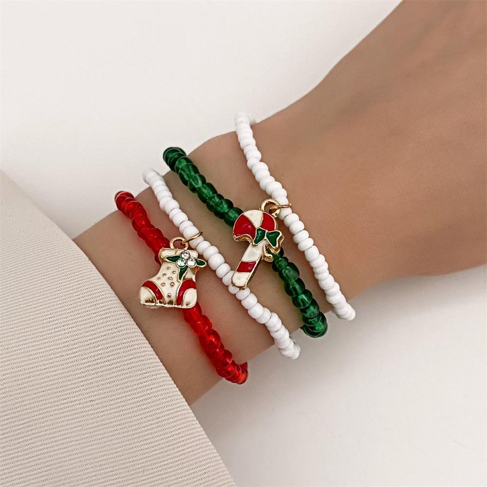 

New Christmas decorative gifts, trinkets, colorful rice beads, beaded snowflake bells, bracelets, bracelets, wholesale.