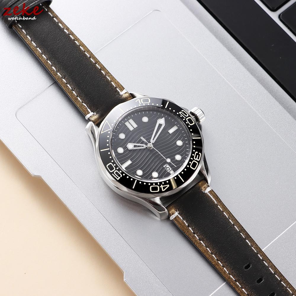 20mm 22mm Universal Vintage Oil Wax Leather Watch Straps Brown Head Layer Watch Band Quick Release Bracelet Men with Pin Buckle
