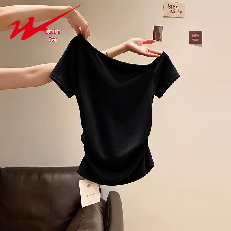 

Women s Off-Shoulder Pleated T-Shirt M